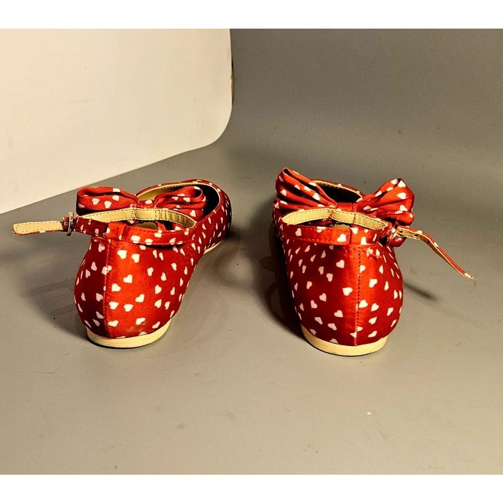 Janie And Jack, Girl Red Dress Shoes with Hearts and Bow, Sz 1 K Fairy Princess